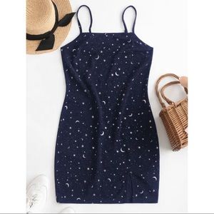 ZAFUL Moon and Star Metallic Thread Cami Dress in Navy Blue